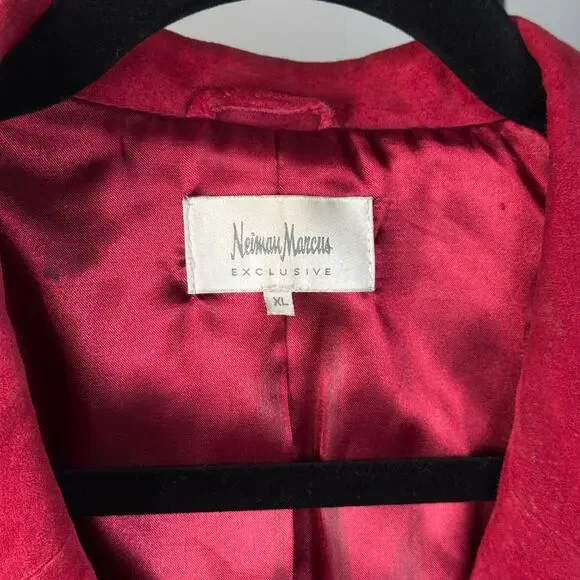 NEIMAN MARCUS EXCLUSIVE VINTAGE WOMEN'S RED LEATHER SUEDE BLAZER JACKET XL - Picture 3 of 13